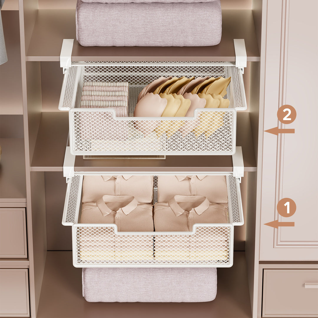 Under-Shelf Sliding Mesh Storage Drawer Organizer for Closet and Wardrobe
