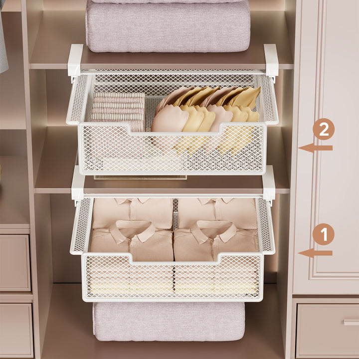 Under-Shelf Sliding Mesh Storage Drawer Organizer for Closet and Wardrobe