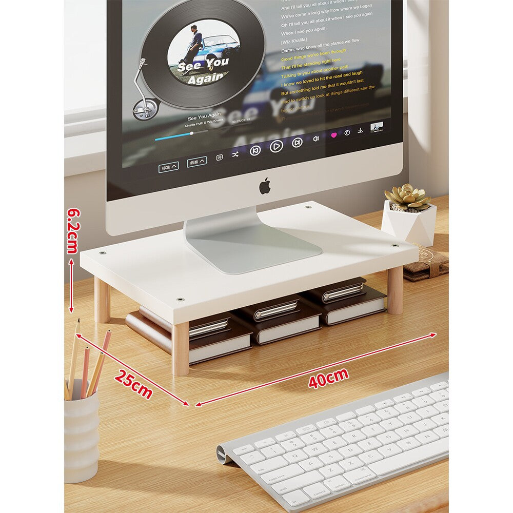 Elevated Wooden-Leg Monitor Riser with Under-Shelf Storage