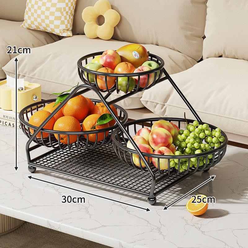 Tiered Metal Fruit Basket Stand with Removable Wire Bowls and Non-Slip Feet