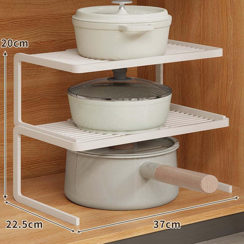 L-Shaped Kitchen Shelf Riser with Slatted Top and Rust-Resistant Metal Frame