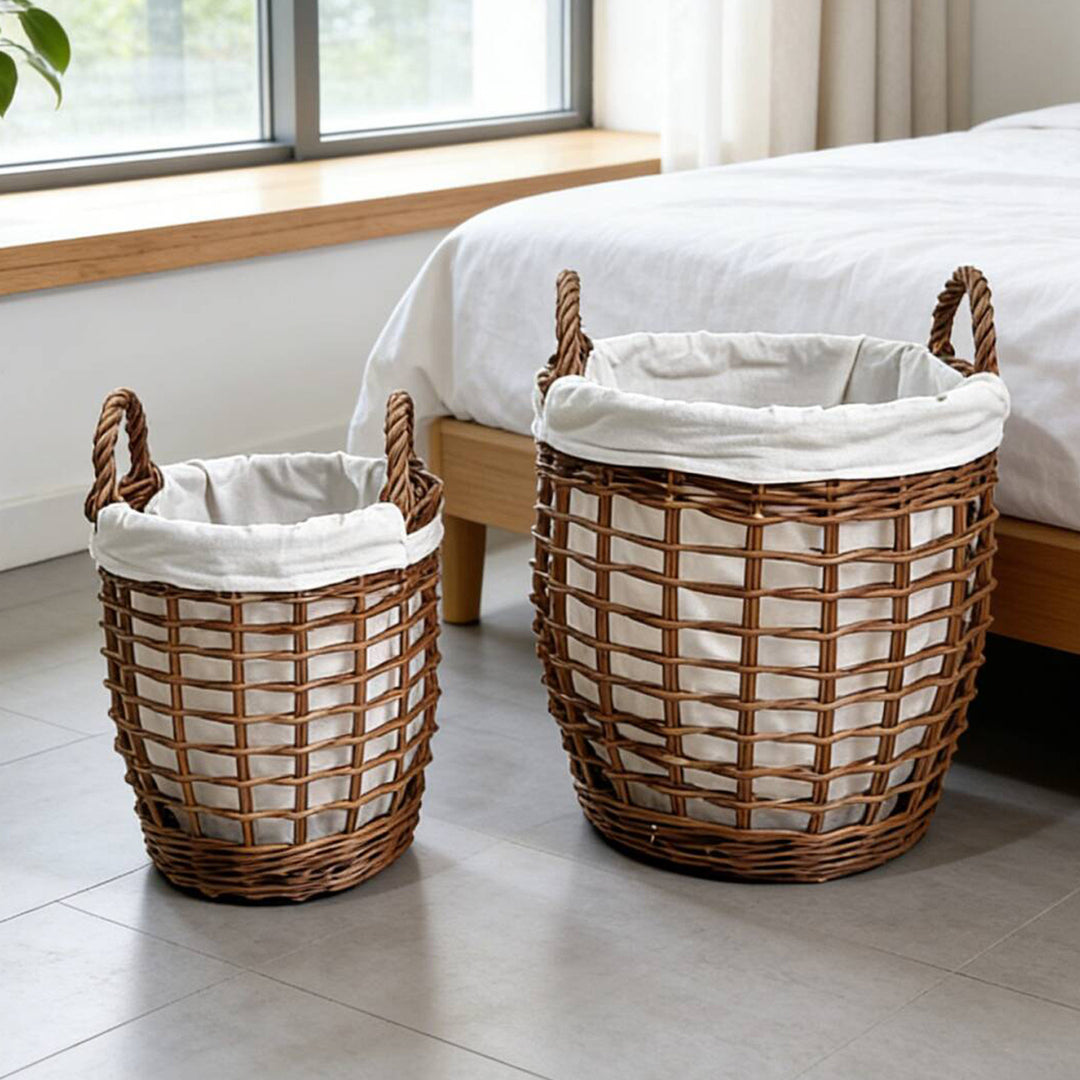 Handcrafted laundry basket with fabric cover