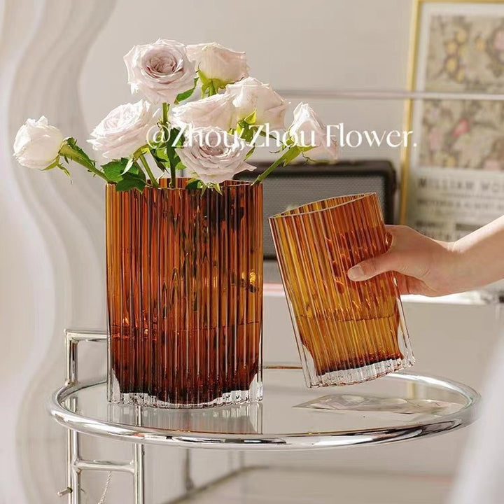 Elegant Ribbed Decorative Glass Vase