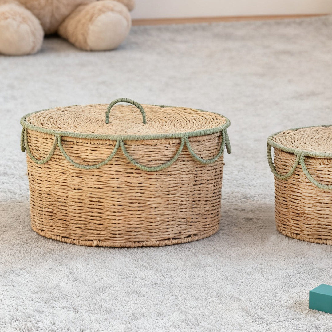 Storage basket with lid and handles