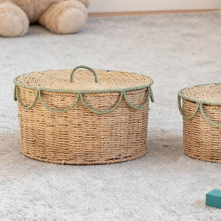 Storage basket with lid and handles