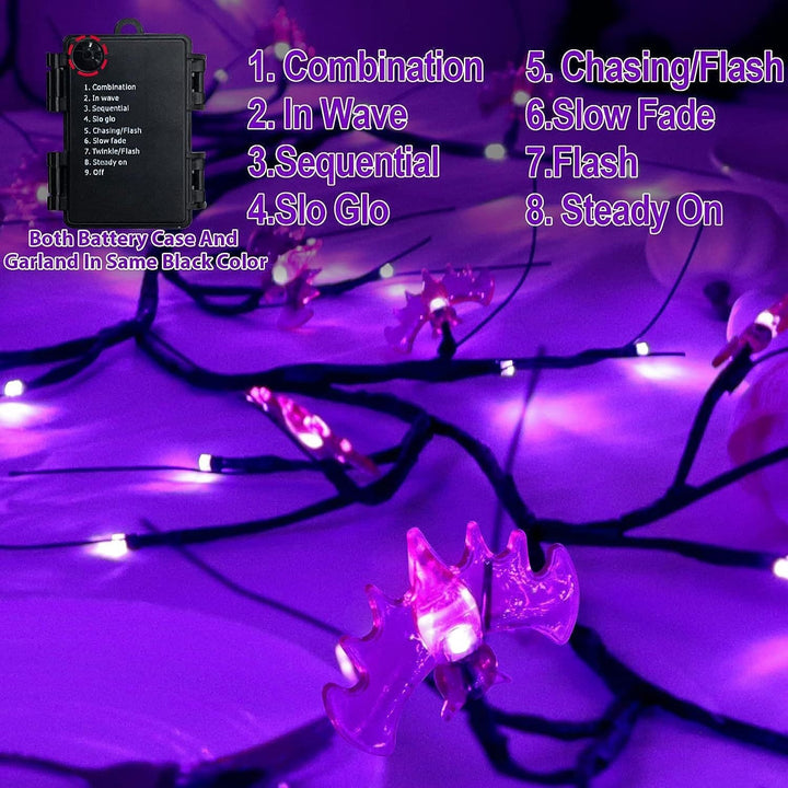 Halloween Branch LED String Lights with Jack-o'-Lantern Micro LED and Bat Silhouettes