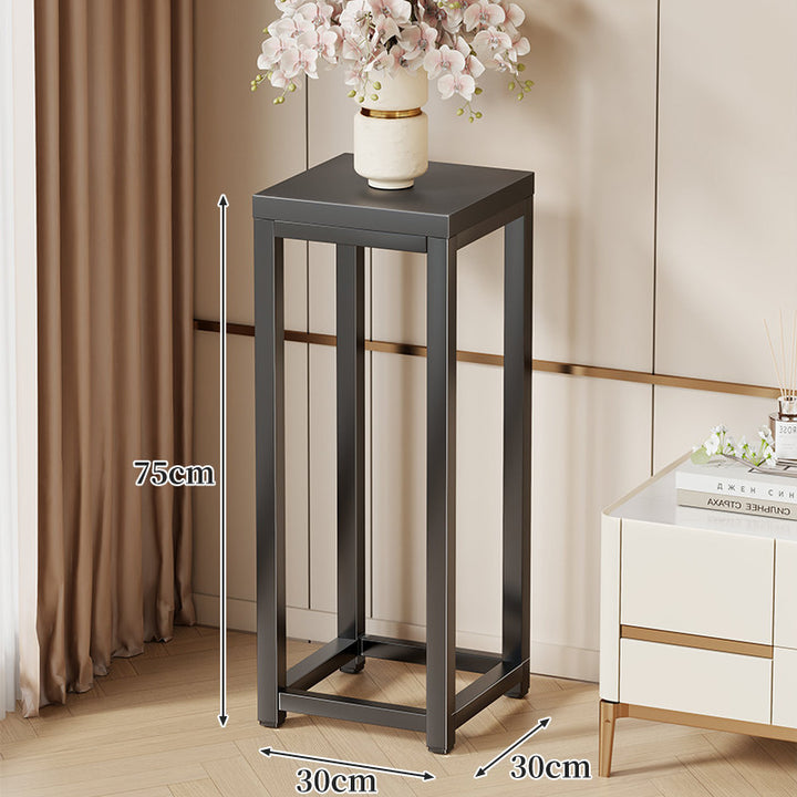 Tall Marble-Top Decorative Plant Pedestal with Slim Metal Frame