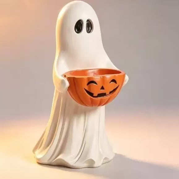 Decorative Ghost Figure with Pumpkin Lantern