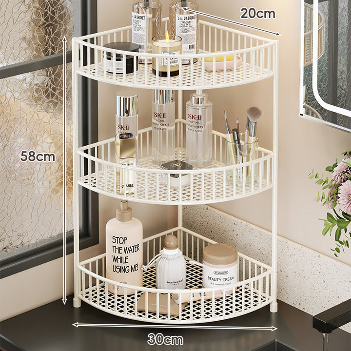 Corner Space-Saving Three-Tier Ventilated Mesh Storage Rack for Bathroom and Vanity