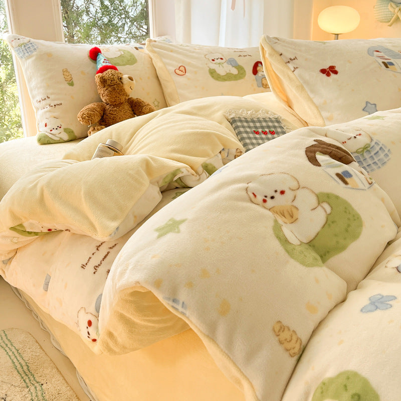 Soft Plush Cartoon-Themed Duvet Cover Set