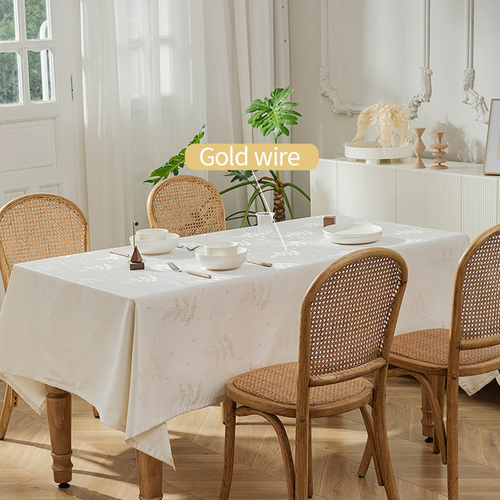 Rectangular premium table linen made of jacquard polyester with subtle frost floral embossing