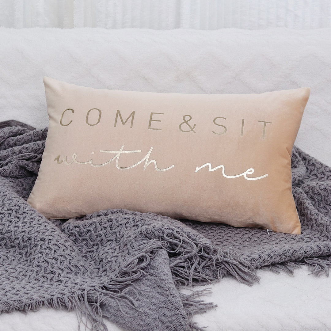 Rectangular Embroidered Slogan Throw Pillow Cover with Metallic Script Accent