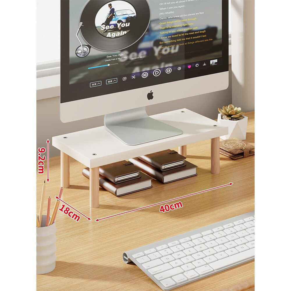 Elevated Wooden-Leg Monitor Riser with Under-Shelf Storage