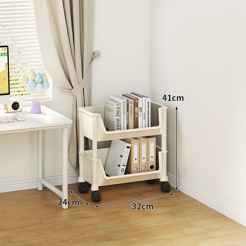 Compact Tiered Rolling Plastic Storage Cart with Swivel Casters and Front File Access