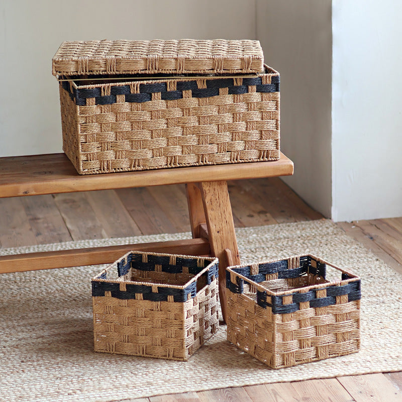 Square storage basket made of natural material