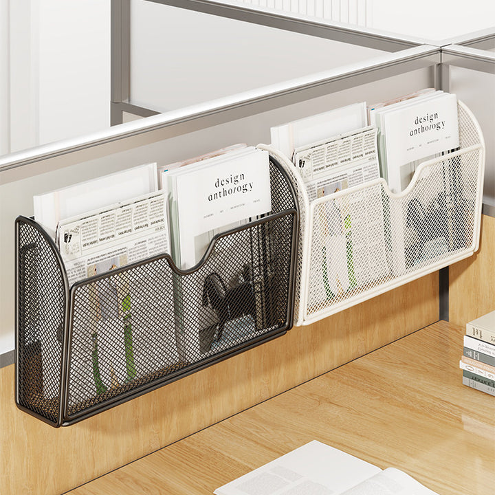 Metal Mesh Partition-Mounted Magazine & File Organizer