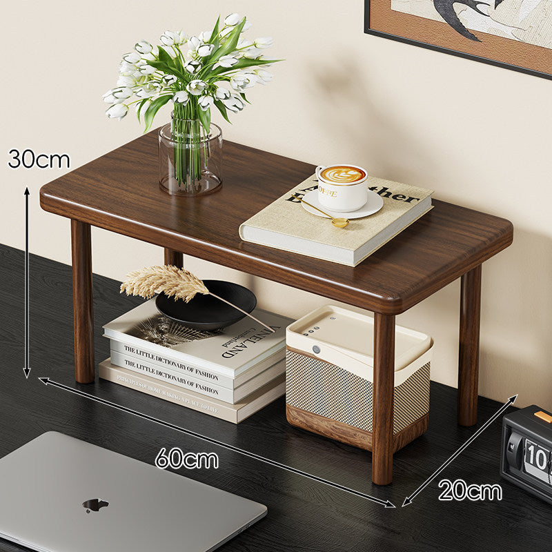 Compact Solid Wood Elevated Desk Display Stand with Under-Shelf Storage and Rounded Leg Design