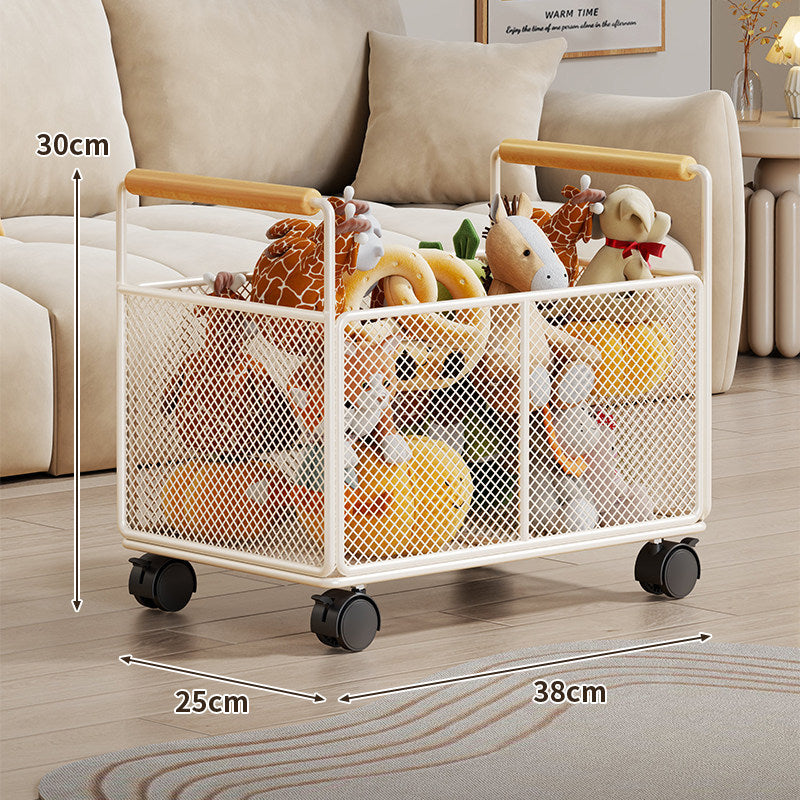 Breathable Diamond Mesh Toy & Home Storage Bin with Ergonomic Wooden Top Handles