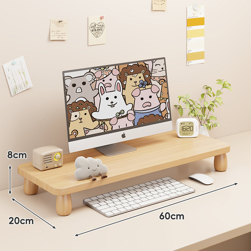 Solid Wood Low-Profile Monitor and Display Riser with Rounded Peg Legs and Keyboard Slide-Out Space