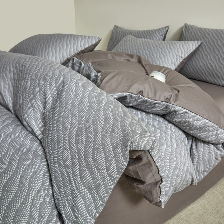 Embroidered Leaf Print Duvet Cover Set