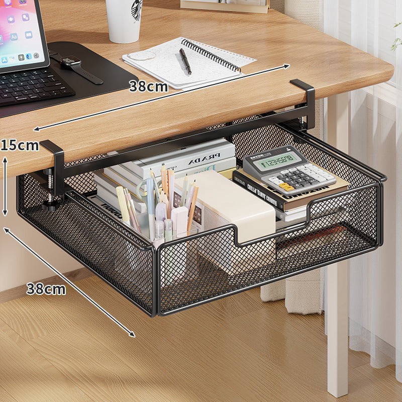 Clamp-On Under-Desk Slide-Out Metal Mesh Storage Drawer Organizer