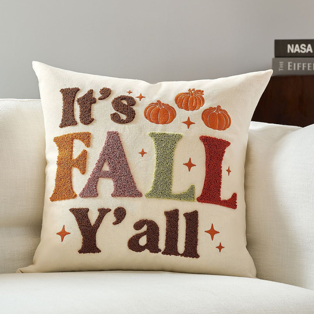 Embroidered Leaf Motif Cushion