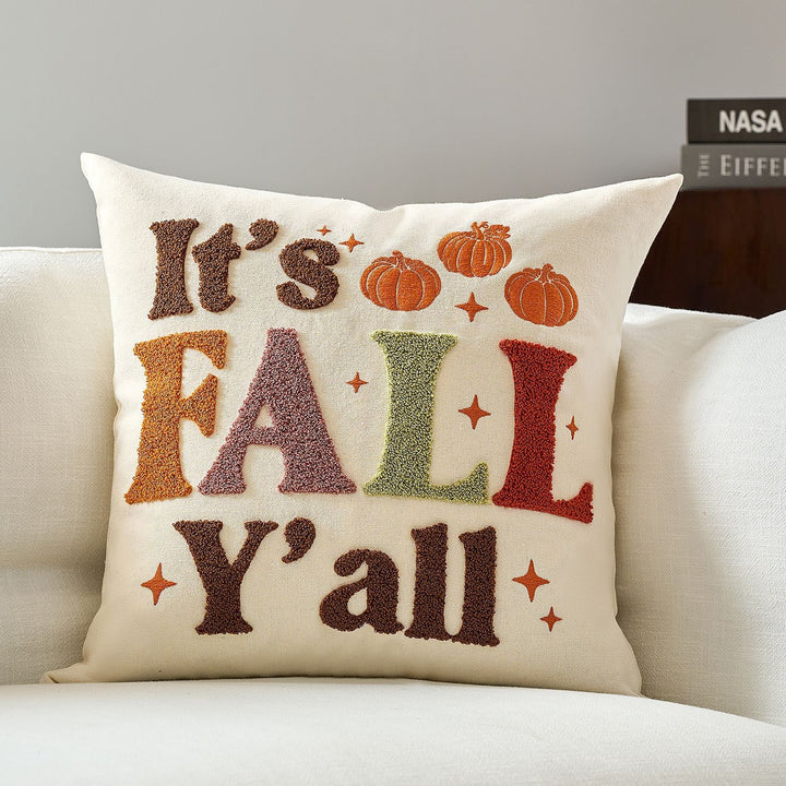 Embroidered Leaf Motif Cushion