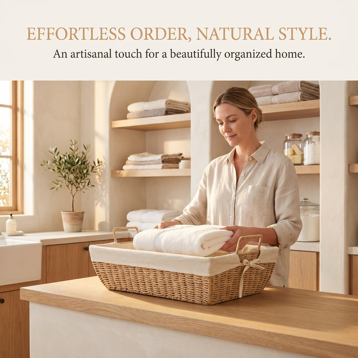 Practical storage basket with fabric lining