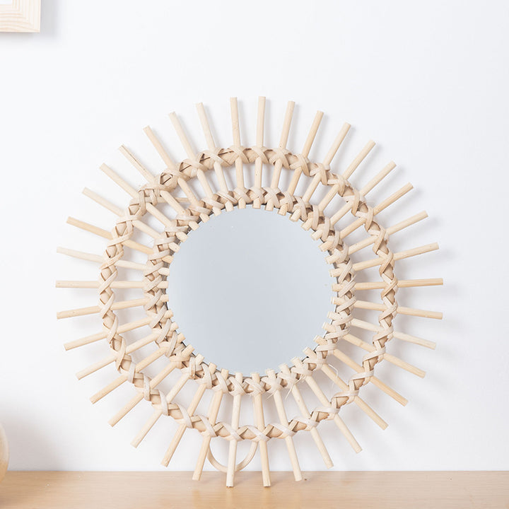 Playful Wall Mirror Made of Rattan
