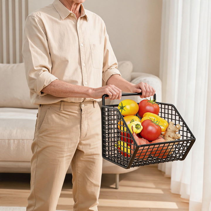 Under-Cabinet Three-Compartment Wire Mesh Kitchen Storage Basket with Front Rail