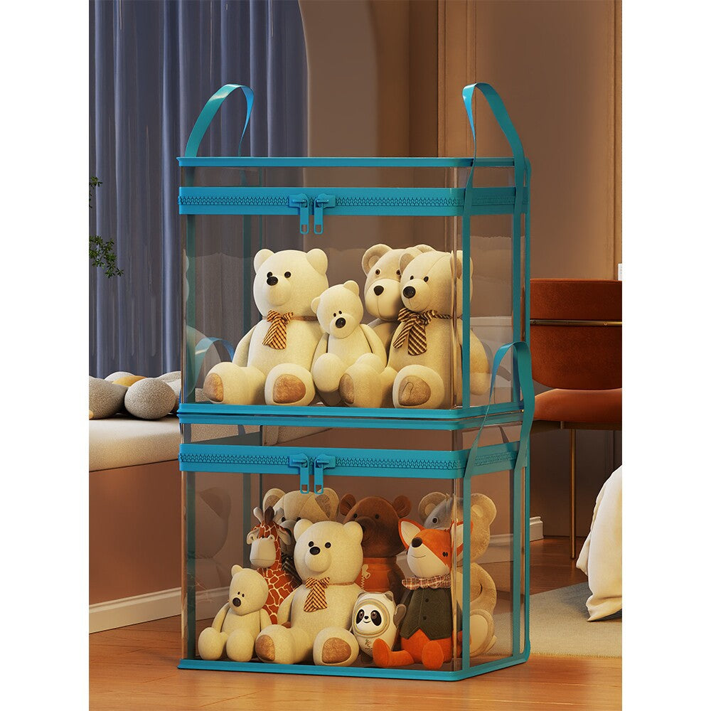 Transparent Zippered Foldable Storage Box with Reinforced Carry Handles