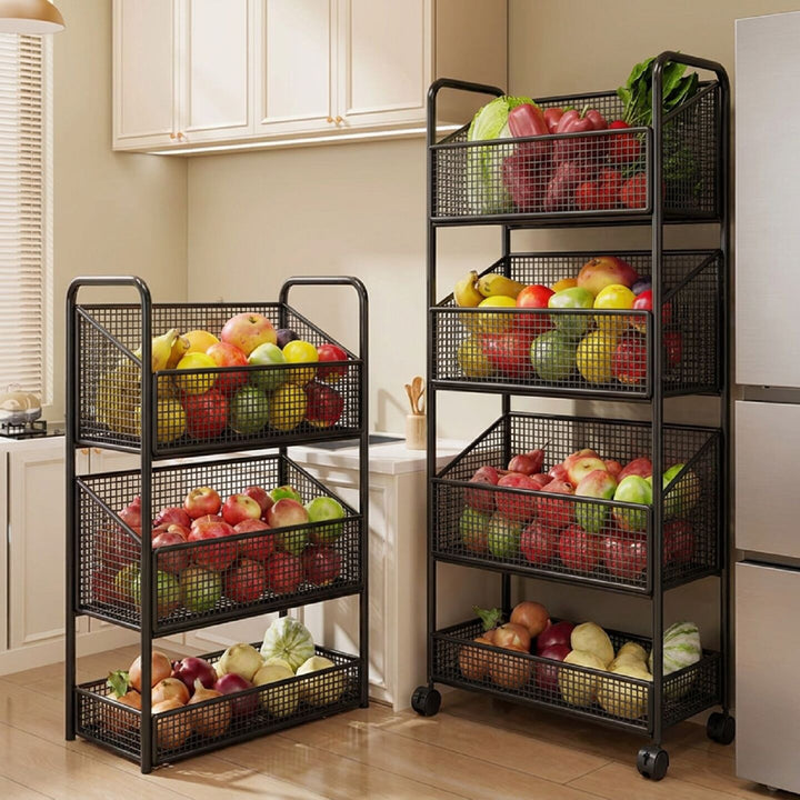 Stackable Five-Tier Metal Mesh Kitchen Pantry Organizer Rack