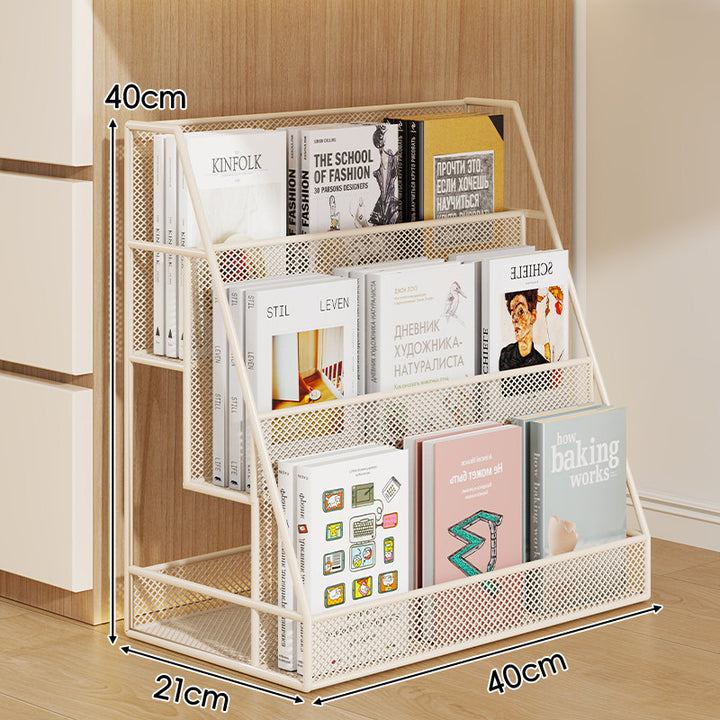 Angled Mesh Rolling Book and Magazine Display Rack with Slanted Shelves and Swivel Casters