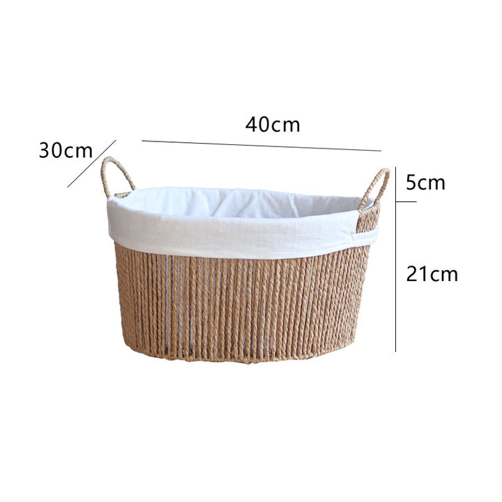 Handcrafted storage basket with white cotton lining