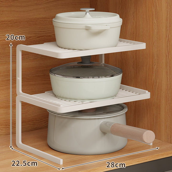 Compact Space-Saving Kitchen Countertop Pot and Pan Organizer Shelf Riser