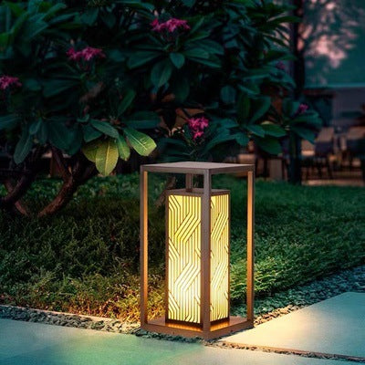 Outdoor Solar Lantern Path Light with Decorative Frosted Glass Panels