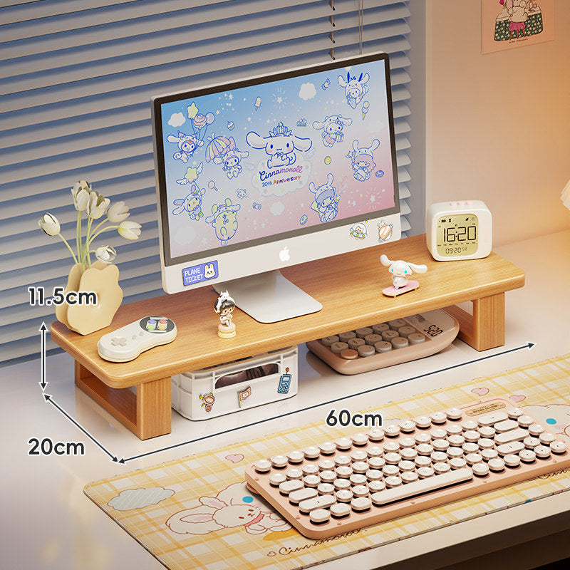 Bamboo Desktop Monitor Riser with Under-Shelf Keyboard Storage and Cable Management