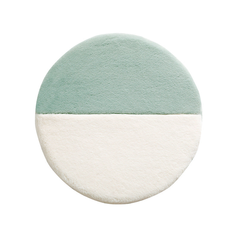 Round high-pile microfiber bath mat with two-tone division and non-slip base