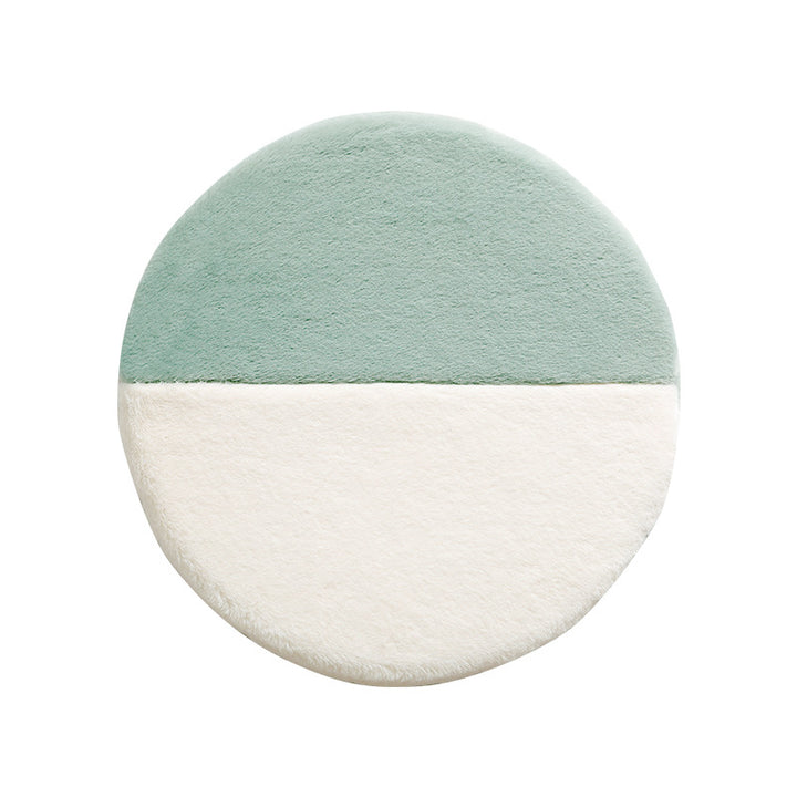 Round high-pile microfiber bath mat with two-tone division and non-slip base