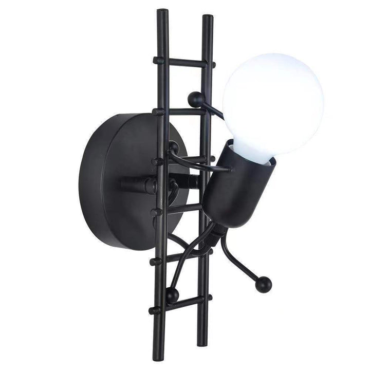 Sculptural wall lamp with opal glass globe and decorative ladder frame