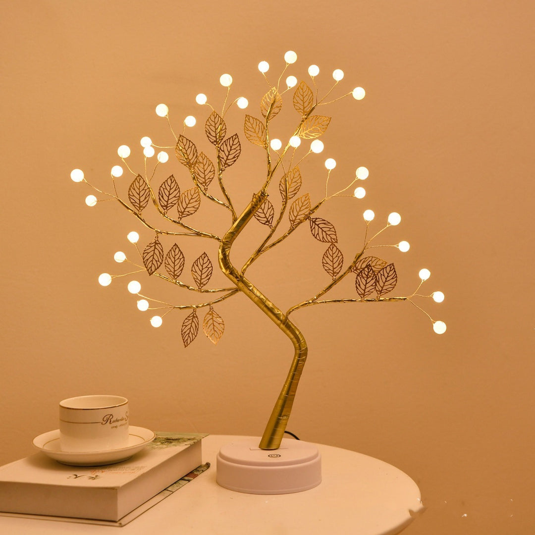 Star-decorated LED branch table lamp with warm micro dimmable lights