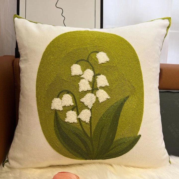 Embroidered Floral Decorative Throw Pillow
