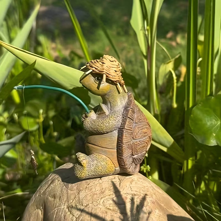 Playful Turtle Fishing Figurine