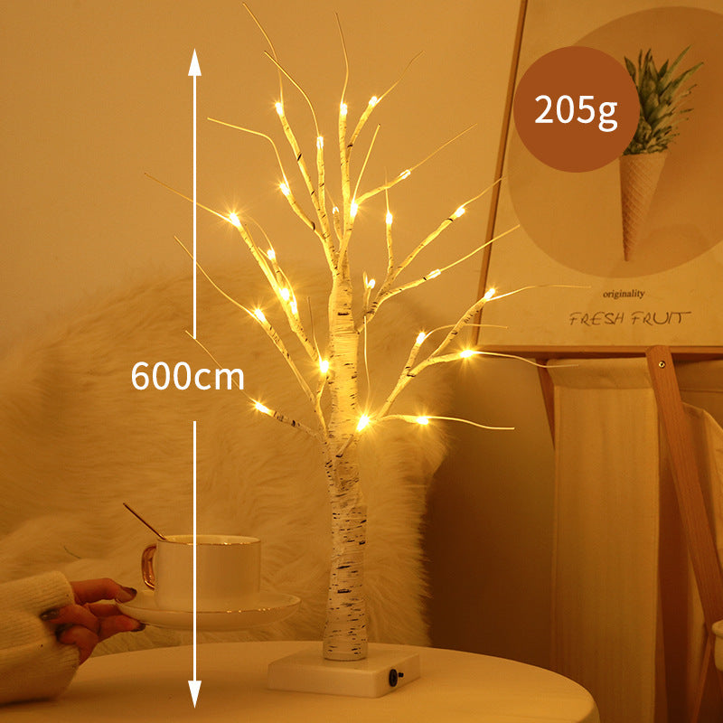 LED birch floor lamp with warm fairy lights and flexible branch arms