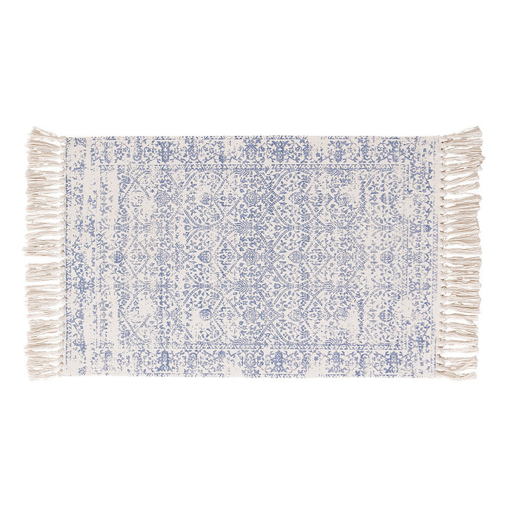 Woven vintage rug runner with fringes and oriental used look
