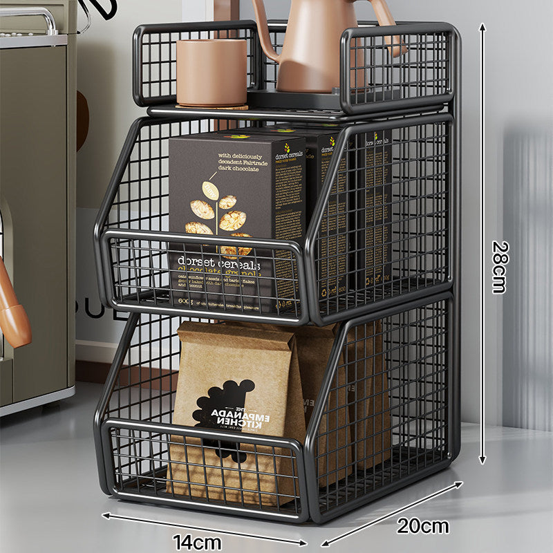 Stackable Two-Tier Wire Mesh Countertop Pantry Organizer with Tilt-Front Bins