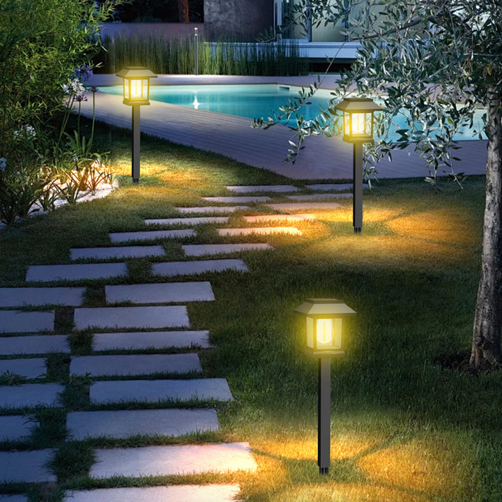 Outdoor Solar LED Garden Stake Lantern with Pagoda Grid and Color-Changing Mood Light
