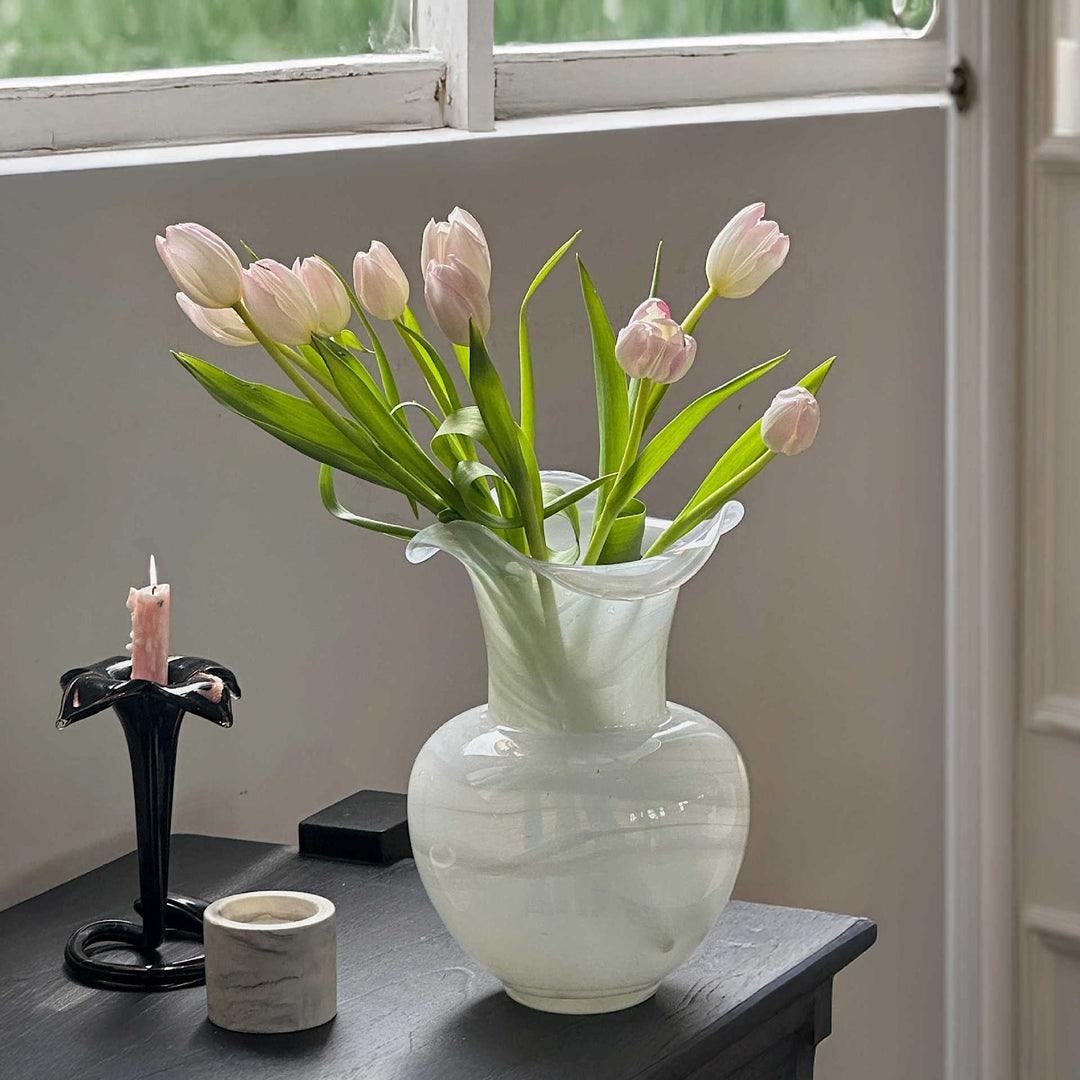 Decorative Hand-Blown Marbleized Glass Vase