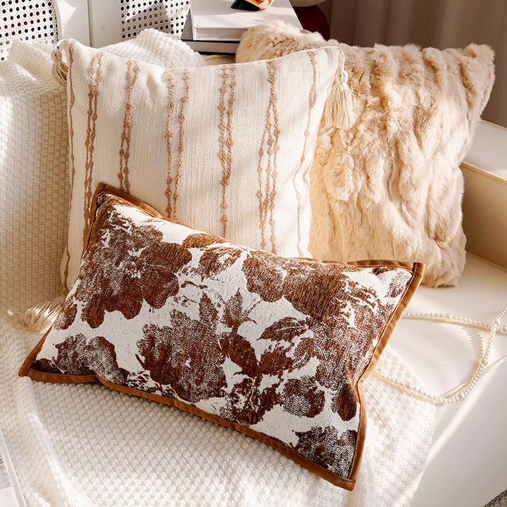 Floral Embroidered Decorative Lumbar Pillow