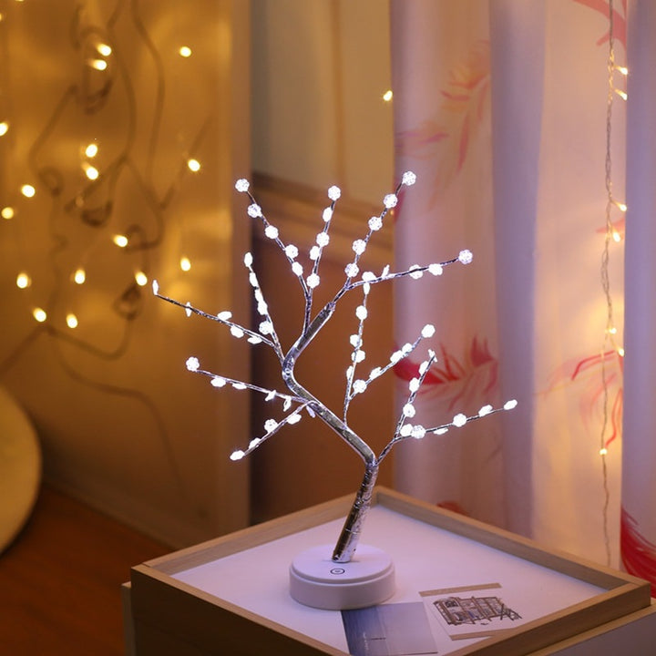 Star-decorated LED branch table lamp with warm micro dimmable lights